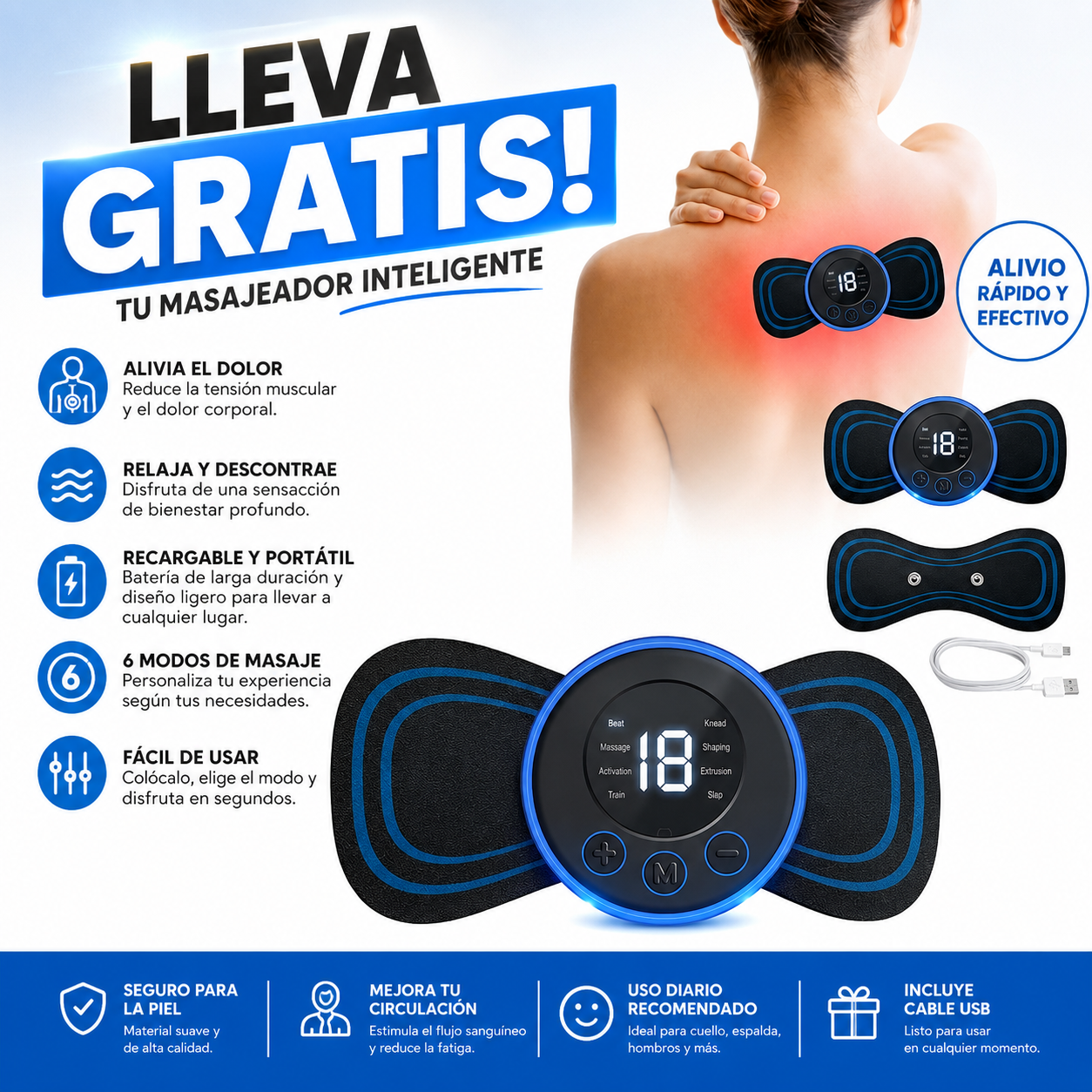 🔥 Compra 1 y Llévate 2 – Pistola de Masaje AlivioPulse Elite + Mini Masajeador GRATIS